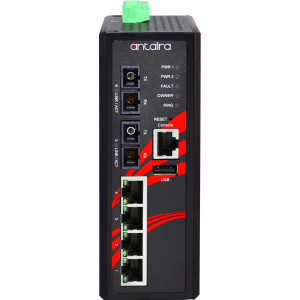 Antaira LMX-0602 Industrial 6-Port Managed Ethernet Switch, Dual Fiber Ports